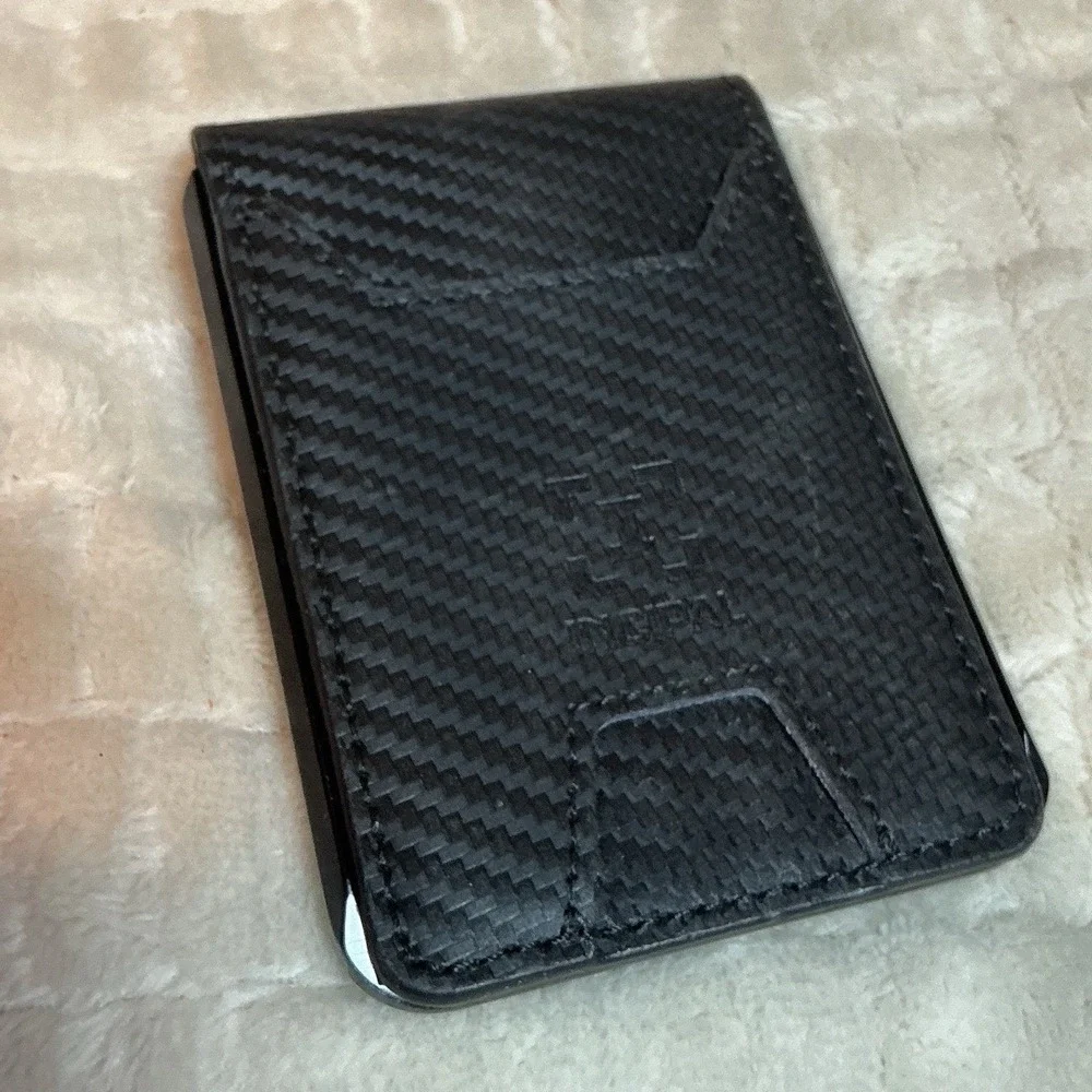 INCIPAL Carbon Fiber Minimalist Wallet Metal Frame Slim Bifold Card Holder Black